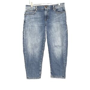 Eileen Fisher Jeans‎ Womens 12P Petite Blue Distressed Capri Crop Organic Cotton